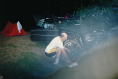 Bike Rally in Union 1989  Bob, car & tent at campsite 6/89  Photo courtesy of Evelyn Cookson