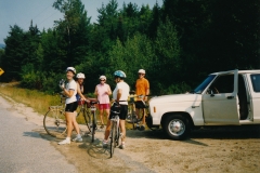 Grafton Notch ride Aug 17, 1991  Rest stop  Marie, Randa, Ellen, Mark  Photo courtesy of Evelyn Cookson