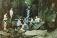 Grafton Notch ride Aug 17, 1991  Waterfalls at Dixfield Notch  Marie, Gary, Andrea, Ellen, Dan V  Photo courtesy of Evelyn Cookson