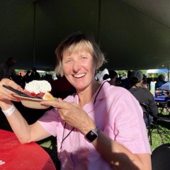 Bike-MS-2025-dinner-Chris-enjoying-her-strawberry-shortcake-Kathy-Potrepka-photo